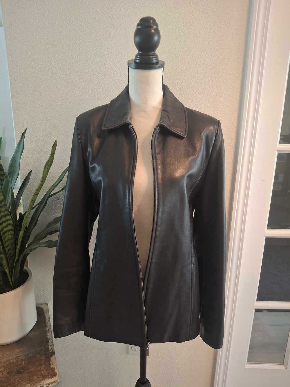 Liz Claiborne Black Leather Zip-Front Jacket